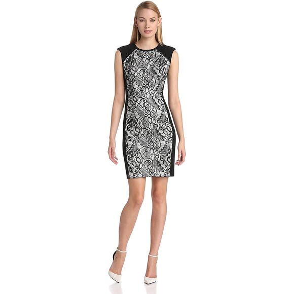 Trina Turk Womens Dress Size 4 Black White Lace Inset Column Sheath NEW - Picture 1 of 7